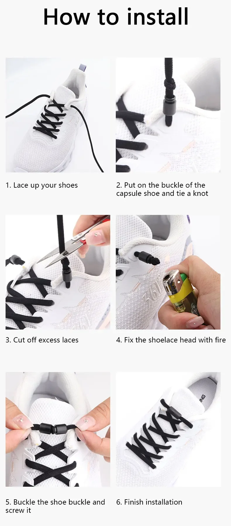 1 Paar elastische, flache Schnürsenkel ohne Binden, mit drehbarem Schnürsenkelverschluss aus Metall, dehnbare Schnürsenkel für Freizeitschuhe und Sportschuhe. – Detail 7