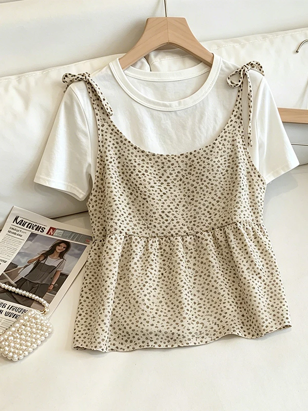 

Loose Fit Floral Print Tank Top And T-Shirt Two Piece Set Summer New Style Korean Style Ageless Pattern plus Size Women's Wear