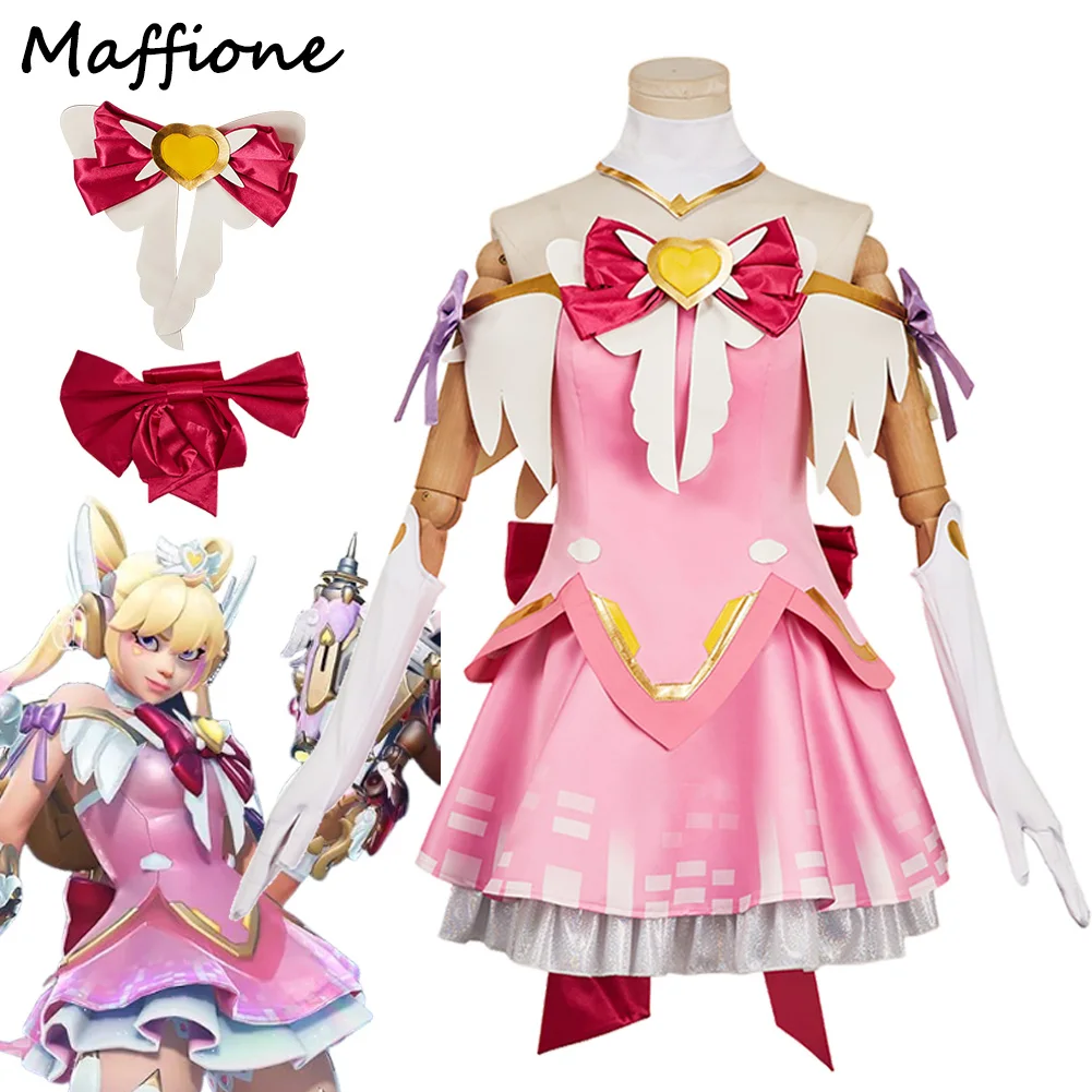 

Game OW Juno Cosplay Sweet Costume Women Adult Girls Disguise Roleplay Pink Dress Outfits New Style Uniform Halloween Party Suit