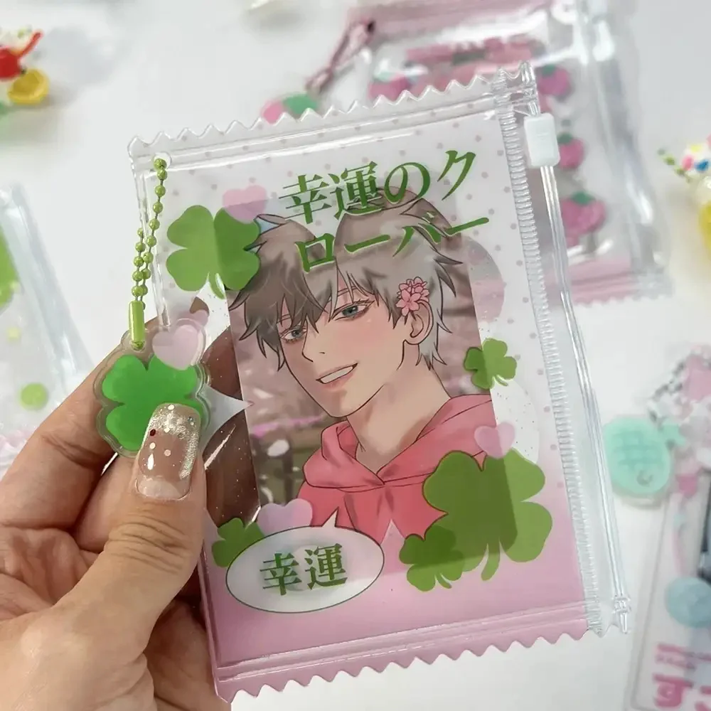 Lucky Clover Theme Japanese Photo Card Holder Cute Snack Packaging Bag PVC Transparent Card Holder for 3inch Photocard Protector