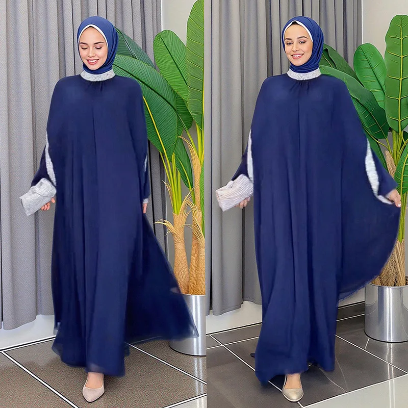 

Morocco Kaftan Women African Chfifon Sequin Maxi Dress Hijab Cloak Abaya Muslim Sets Caftan Femme Robe Boubou Dashiki Djellaba