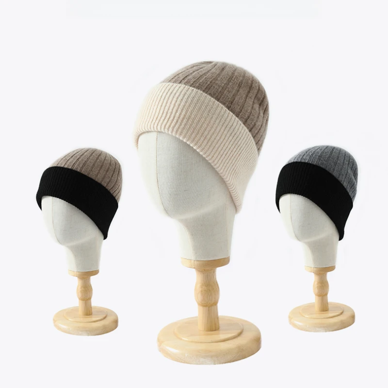 

Шапка из 100% чистой шерсти, осенне-зимняя утолщенная теплая пуловерная шапка с цветными блоками, повседневная шапка унисекс в парном стиле
