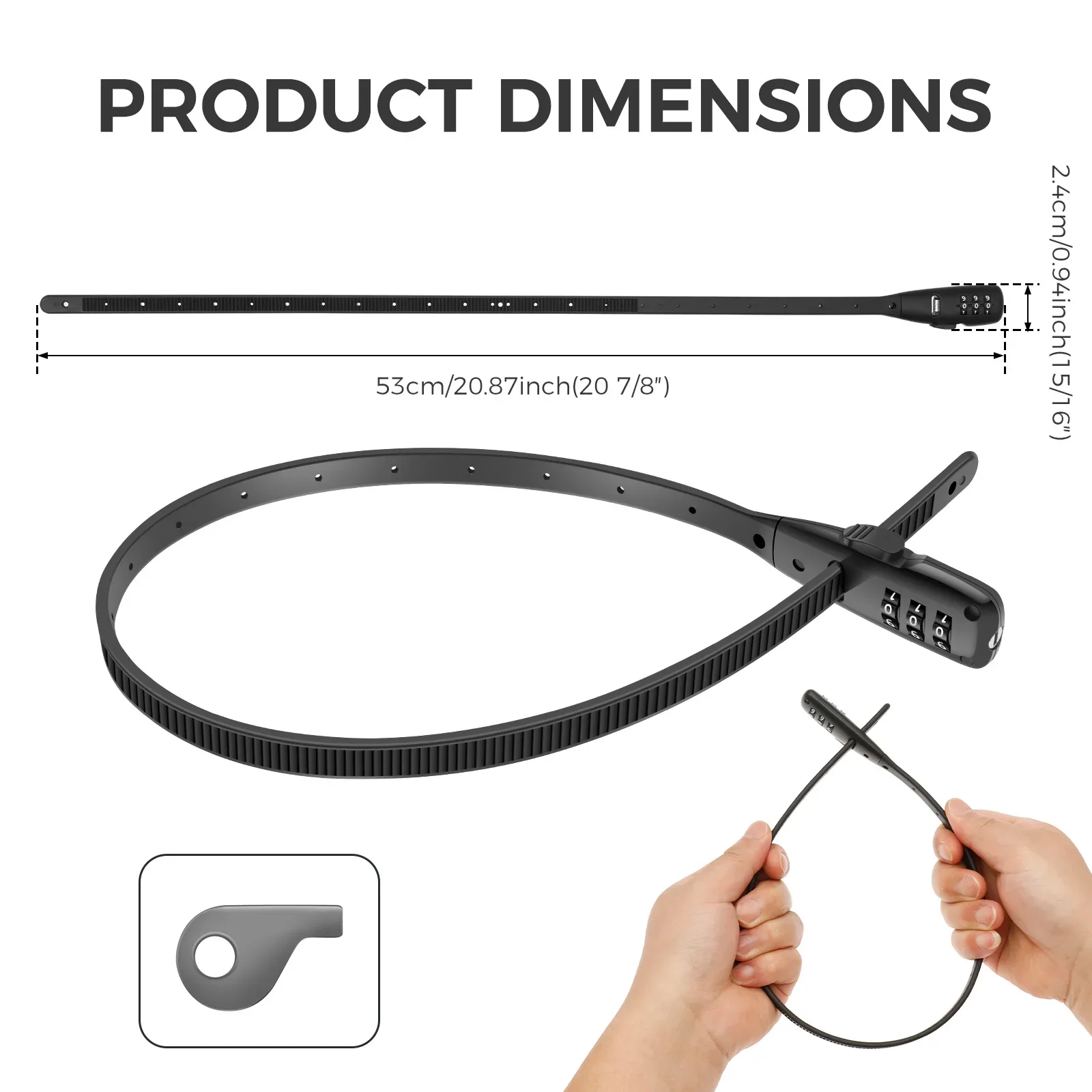 3 Digit Combination Bike Zip Tie Lock 53cm Long Steel Core Anti Theft Anti Scratch Portable for Scooter Luggage Camping Stroller