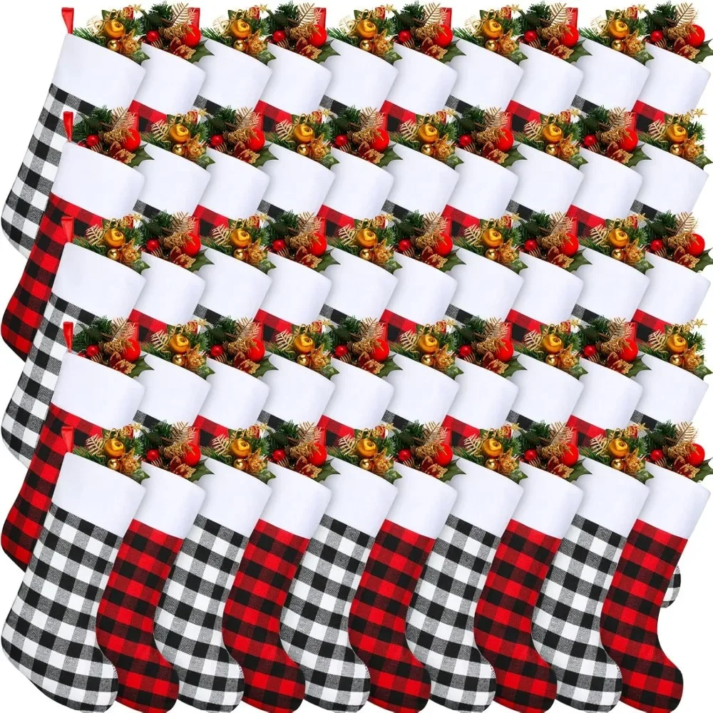 

50 Pcs Christmas Stockings - 18" Buffalo Plaid Stocking Set | Buffalo Checkered Stockings for Festive Decor