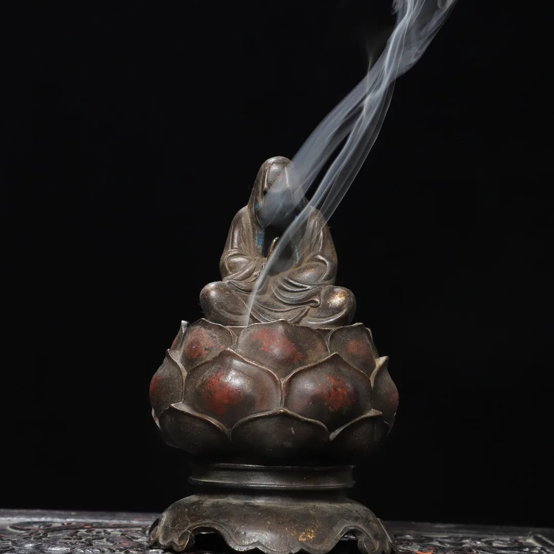 Old Bronze Cinnabar Mud gold Awakening to the Truth Bodhidharma Wuxiang Buddha incensory Study screen Amass wealth Ornaments