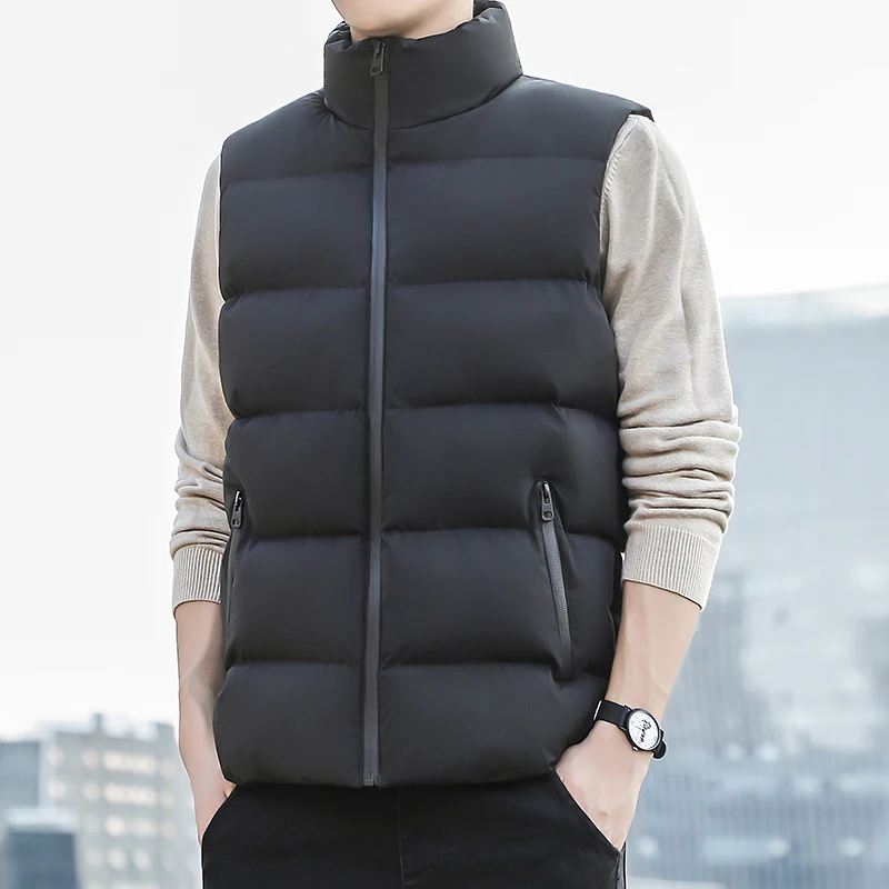 Winter Vest Jacket Men's Casual Trendy Zipper Pocket Warm Cotton-padded Vest Outdoor Ski Cold-proof Thickened Sleeveless Coat