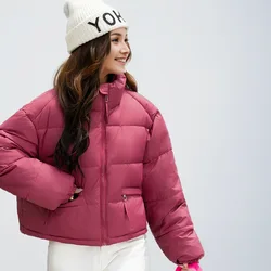 Women's Winter Jacket New Female Pure Color Stand Collar Thicken Parkas Coat Women's Casual Short Cotton Jacket Women's Clothing