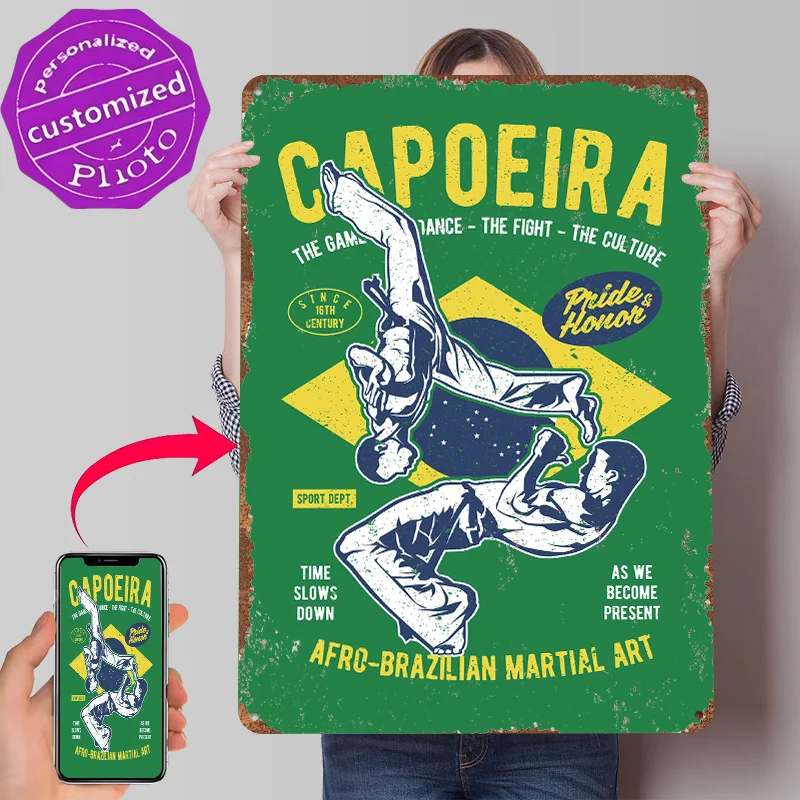 Capoeira Dance Fighting Metal Poster Customized Wall Art Retro Vintage Metal Signs for Man Cave Decoration Bedroom Custom Plate