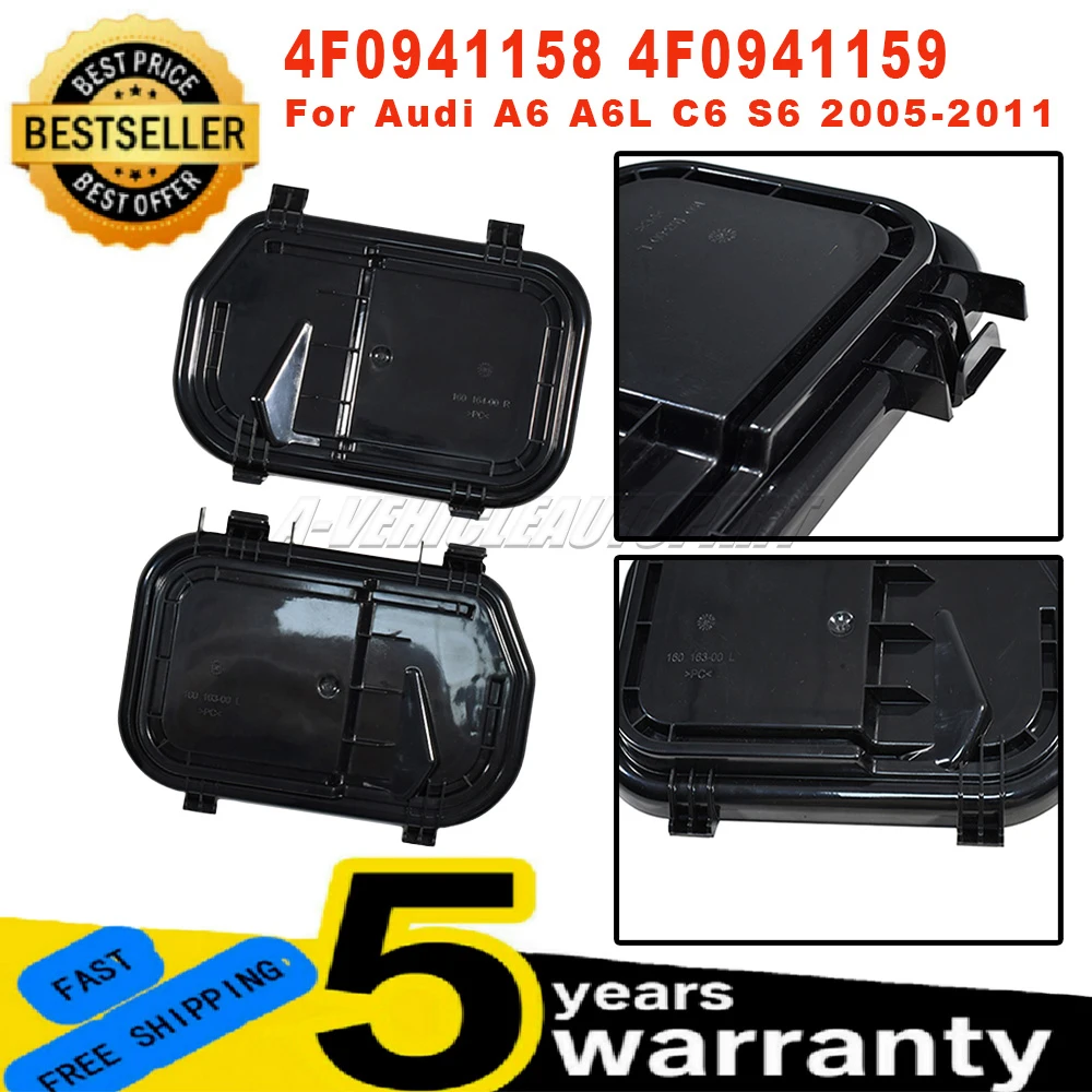 4F0941159 4F0941158 For Audi A6 A6L C6 S6 2005-2011 Car Accessories 2 Pcs New Headlight Dust Cover Black ABS Plastic Left Right