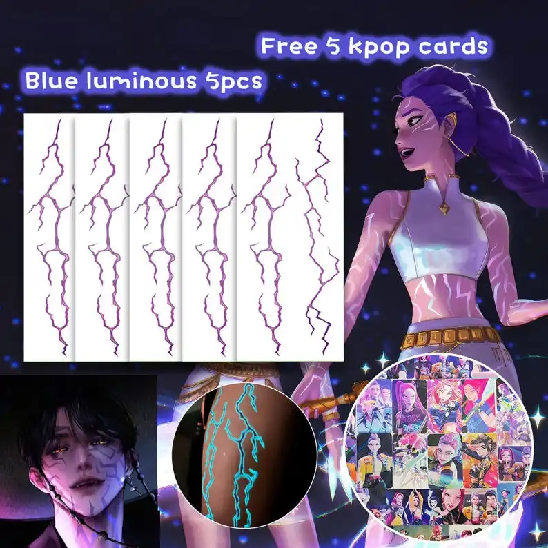 ملصقات الوشم المؤقت Kpop Demon Hunters - فن الجسم التأثيري Rumi & Jinu، شارات كتف يدوية متوهجة للوجه والذراع لـ Kpop