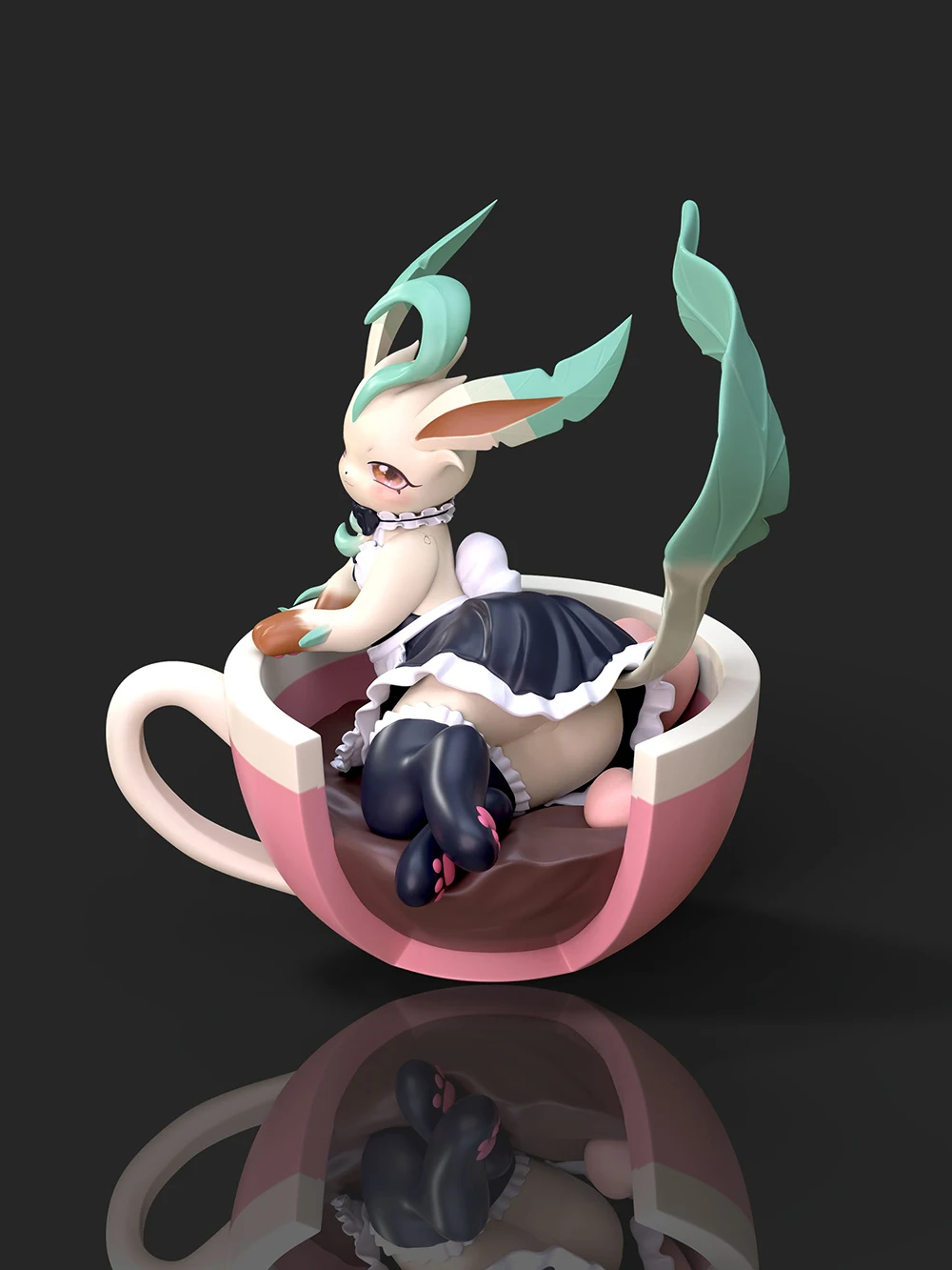 Kawaii Cartoon Pokemon Leafeon Coffee Maid Dress Ver. Cute Anime Furry Figures Gk Model 1/20 Scale Homemade Model Toys