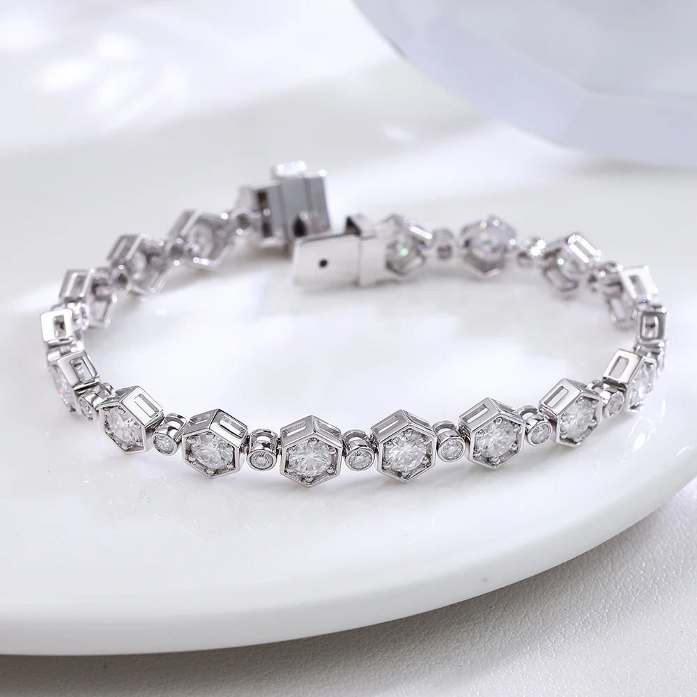 

Provence Trendy Tennis Bracelet for Women Gifts 16cm 14K white Gold DEF/VS Lab Diamonds Hexagon Chain Luxury Bangles Custom