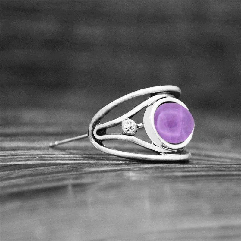 Vintage Natural Quartz Jades Amethysts Stud Earrings For Women Moon Shape Nautral Tiger Eye Lapis Lazuli Unakite Fashion Stud