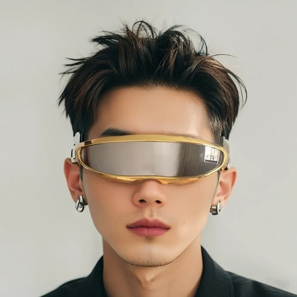 

Unique Electroplated Women Eyeglass One-piece Mirror Futuristic Blocking Sunglasses Punk Goggles Y2K Shades Mountaineering