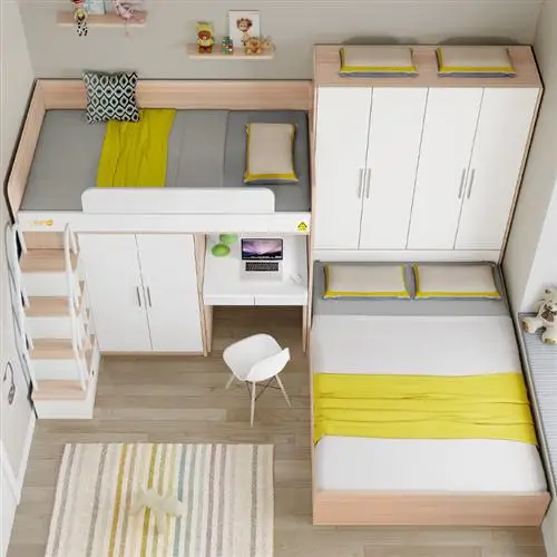 Children's bed, bunk bed integrated bed, multifunctional combination staggered wardrobe, double-layer mother-child bunk bed