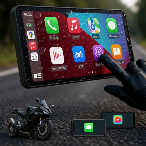 6-Inch Motorcycle Smart Display – Wireless CarPlay & Android Auto | Bluetooth Voice Control | IP67 Waterproof | HD Touchscreen |