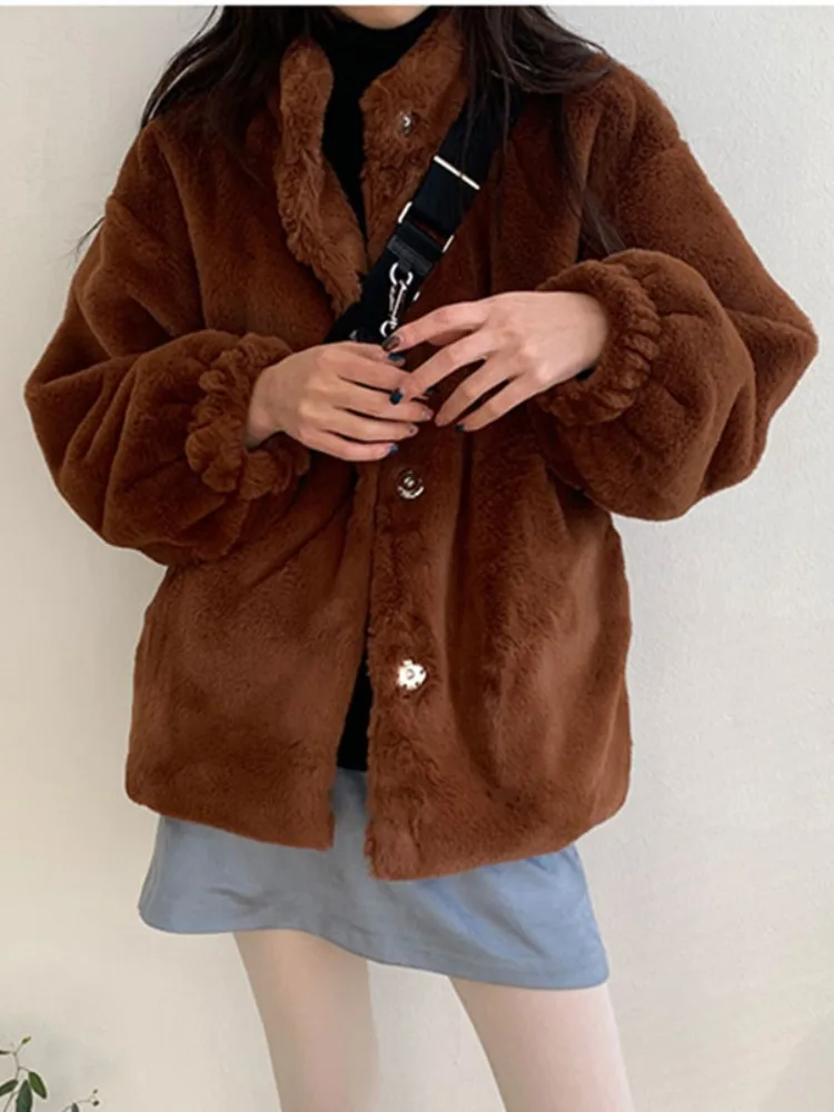 

Корейская теплая верхняя одежда с воротником-стойкой, пушистая женская зимняя новинка, свободный универсальный длинный топ све, весна-осень