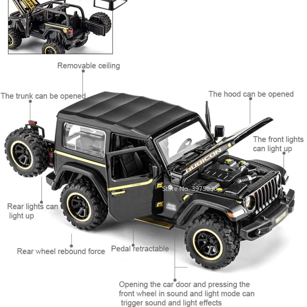 1:32 Alloy Wrangler Rubicon 1941 Toys Models Miniature Cars Wheel Pull Back Vehicles Light Sound Off Road for Child Adult Gifts