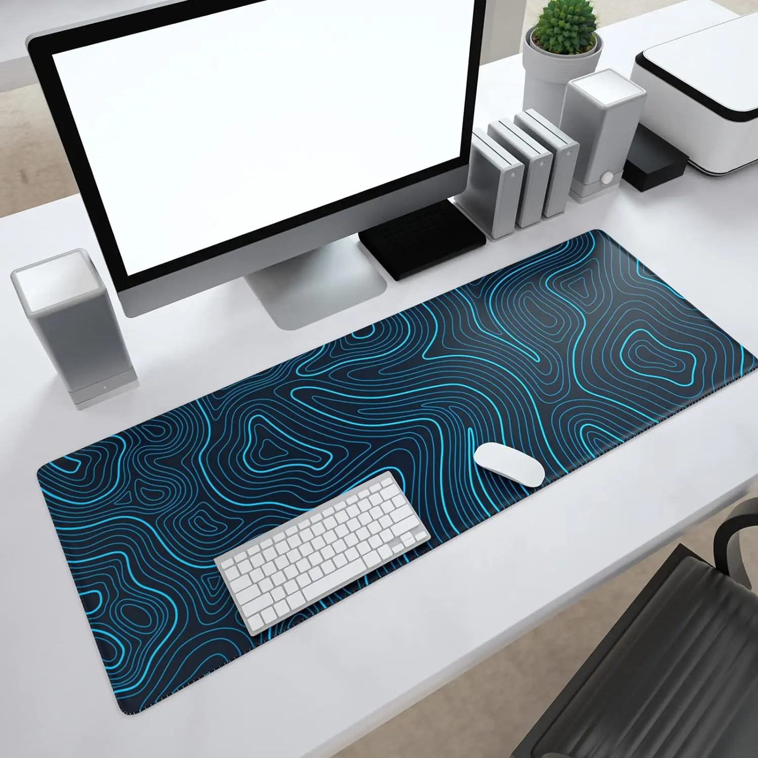 Alfombrilla de ratón para juegos con mapa topográfico azul, Base antideslizante, teclado de escritorio, alfombrilla de ratón fresca para escritorio