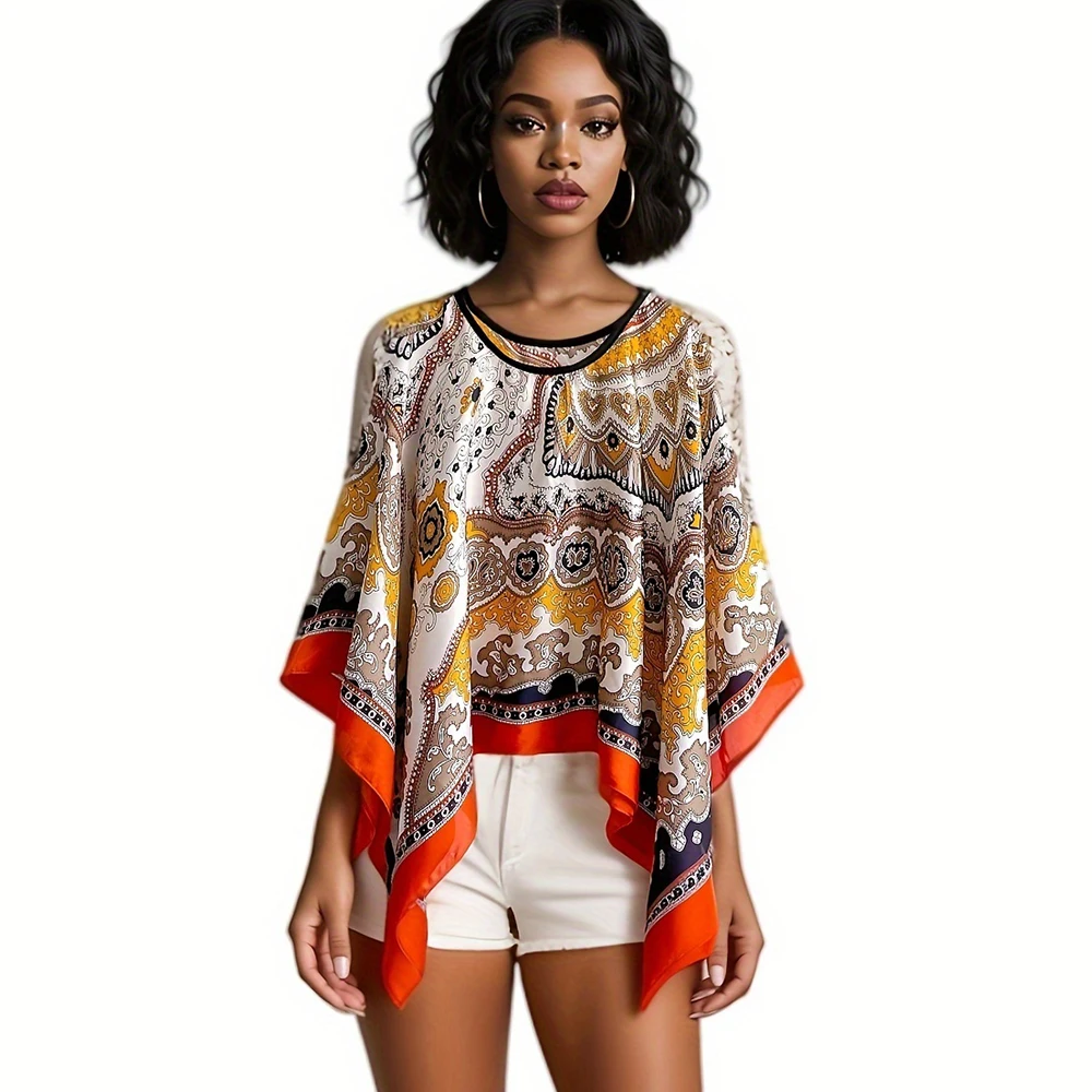 Cobertura de biquíni de chiffon para mulheres, blusa solta, protetor solar, poncho confortável, praia, estampa sexy da moda, quente, verão, 2024