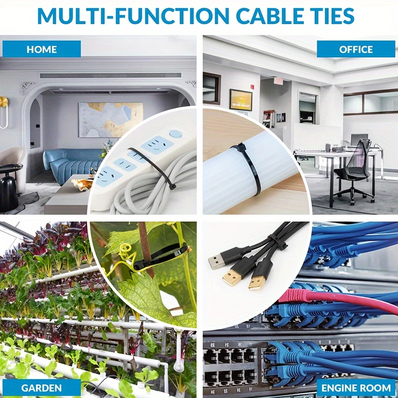 50 قطعة من ربطات الكابلات شديدة التحمل، أشرطة ربط بسحاب من النايلون الأسود مع مقاومة للماء، غير قابلة للانزلاق، مقاومة للكسر