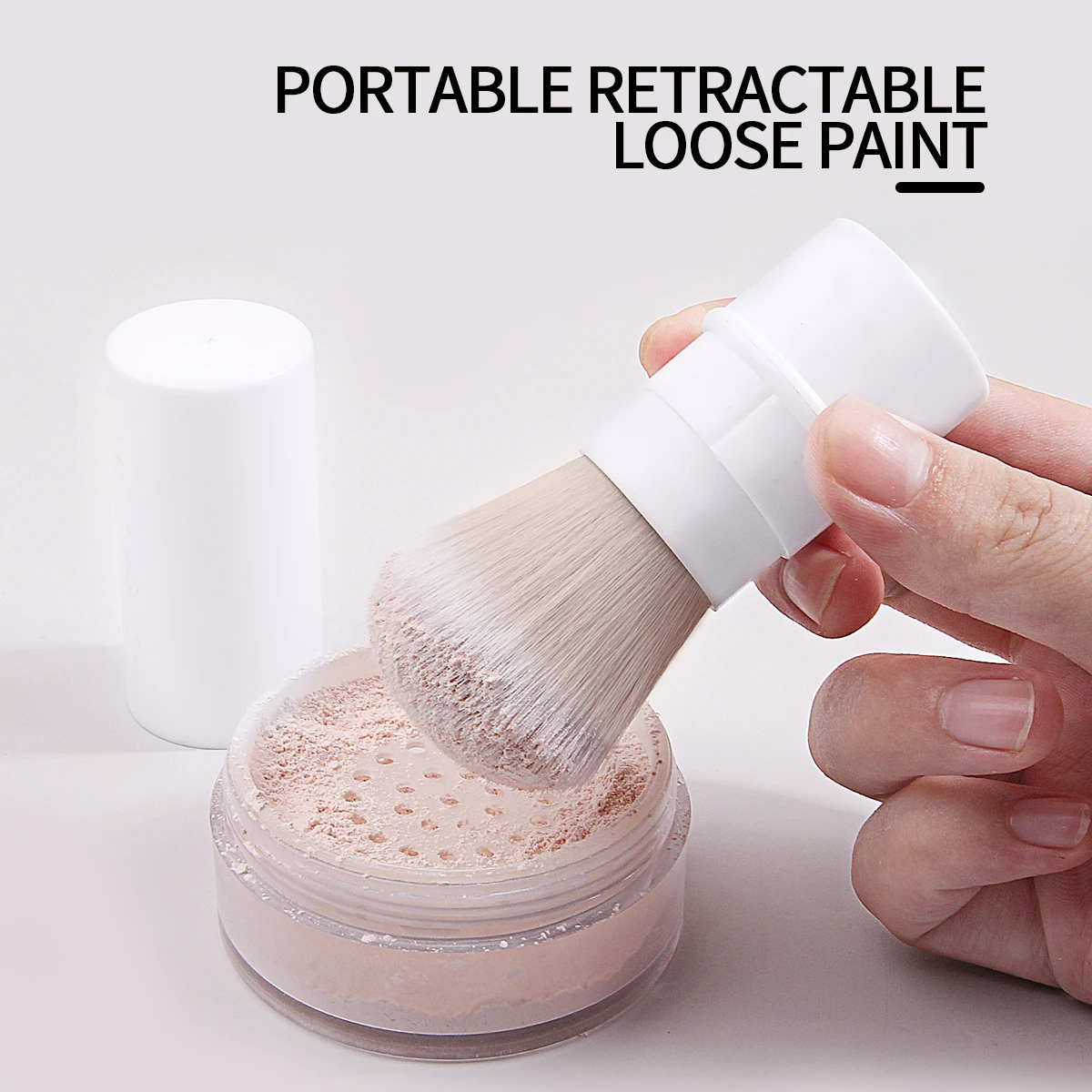 retrátil portátil, 1 unidad, brocha para polvos sueltos, fibra de maquillaje, pelo con herramienta para colorete, cubierta telescópica suave