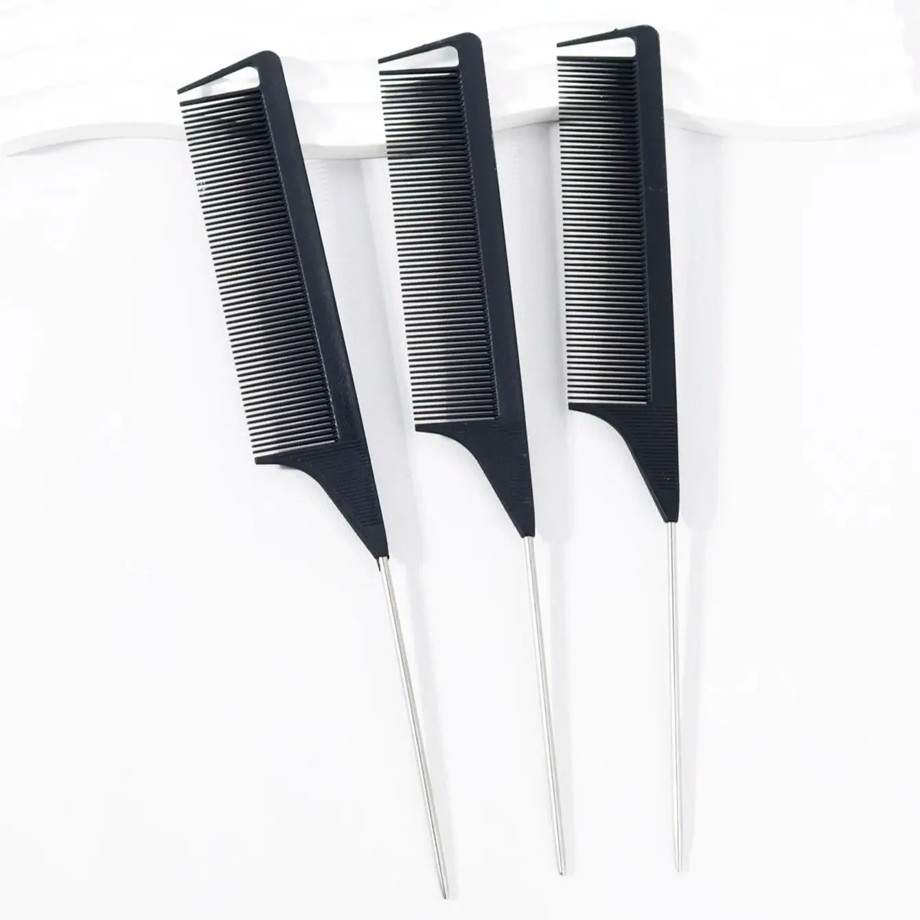 3pcs Rat Tail Hair Comb Set, Plastic Brushes and Metal Handle Combs, Braiding and Distribution Tool, Special for Real Hair Wigs