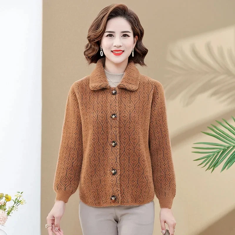 2023 New Autumn Winte Overcoat Mother Cardigan Woolen Coat Trend High-End Simple Fashionable Imitate Mink Velvet Women\'s Jacket