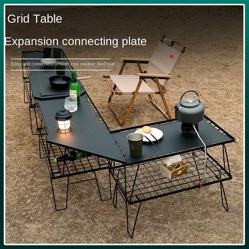 Foldable Outdoor Grid Table Table Board BBQ Table IGT Iron Mesh Table Camping Tabletop Board Combination Picnic Tea Table