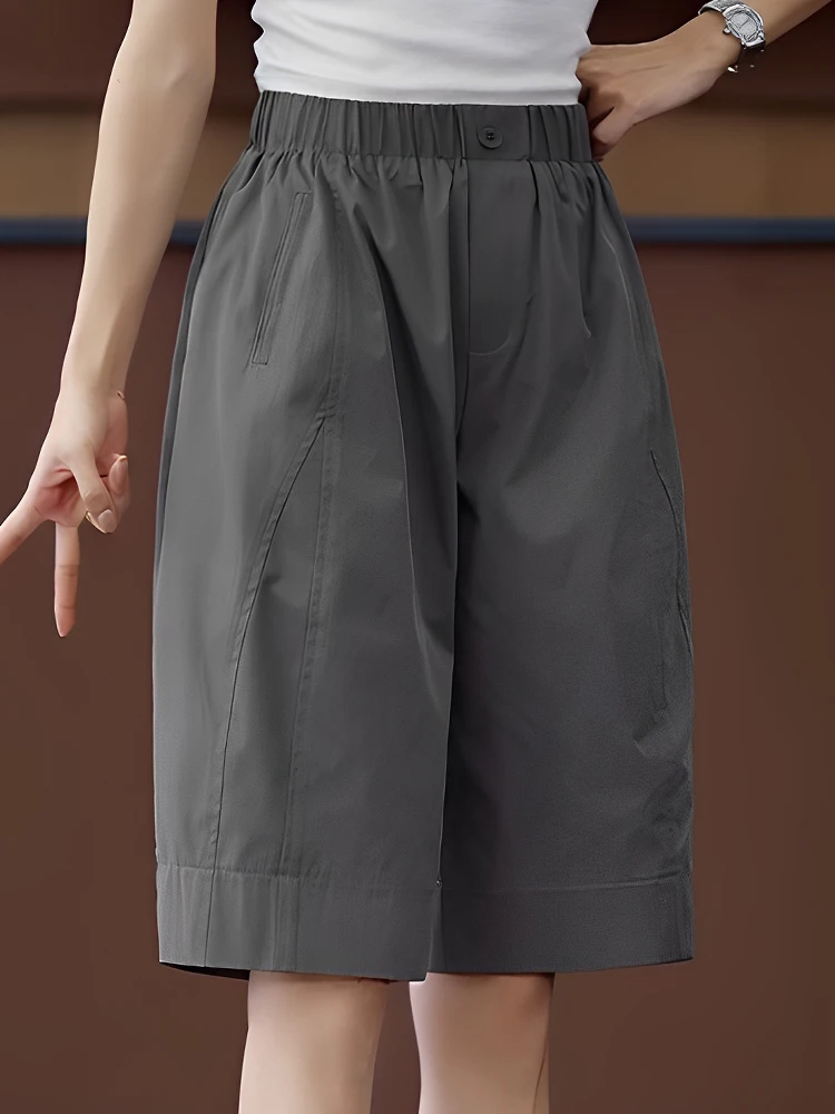 

Широкие шорты с высокой талией для женщин, летние, тонкие, повседневные, свободного кроя, из полиэфирного волокна