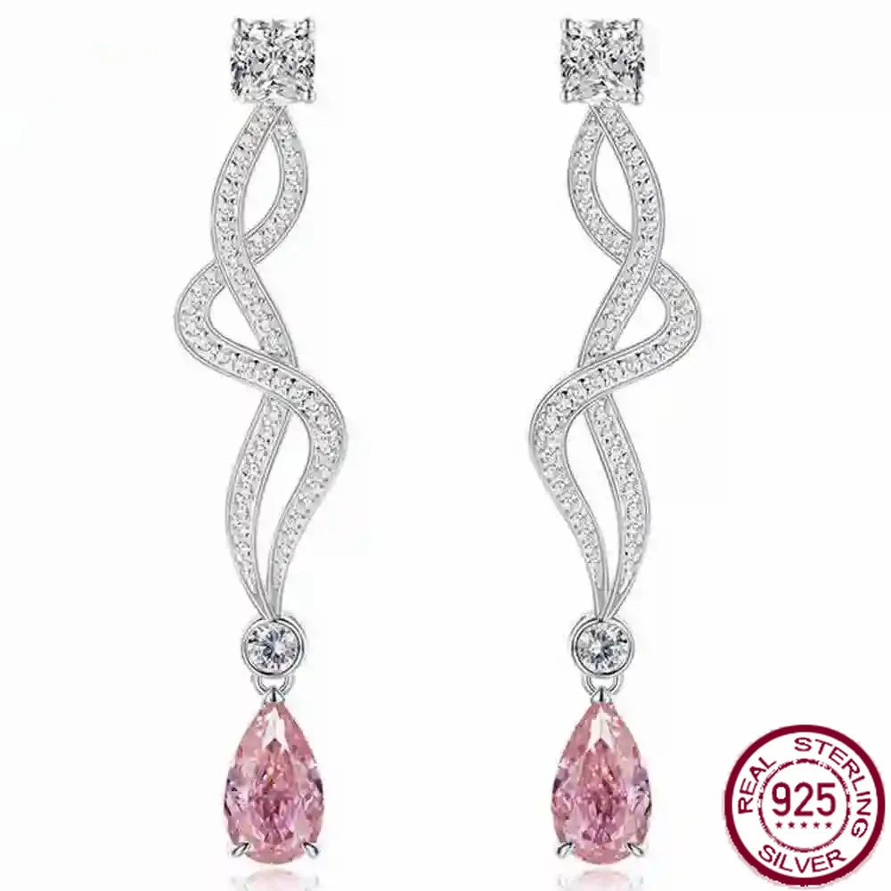 Wong Rain 925 Sterling Silver 7 * 11 MM Pear Cut Lab Sapphire High Carbon Diamonds Gemstone Drop Dangle Earrings Fine Jewelry