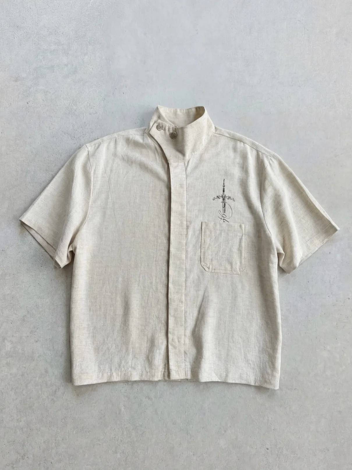 Silver Buckle Robin Hood Sword Sheath Linen Silk Stand Collar Fencing Harrington Short Sleeve Unisex Summer Casual Versatile