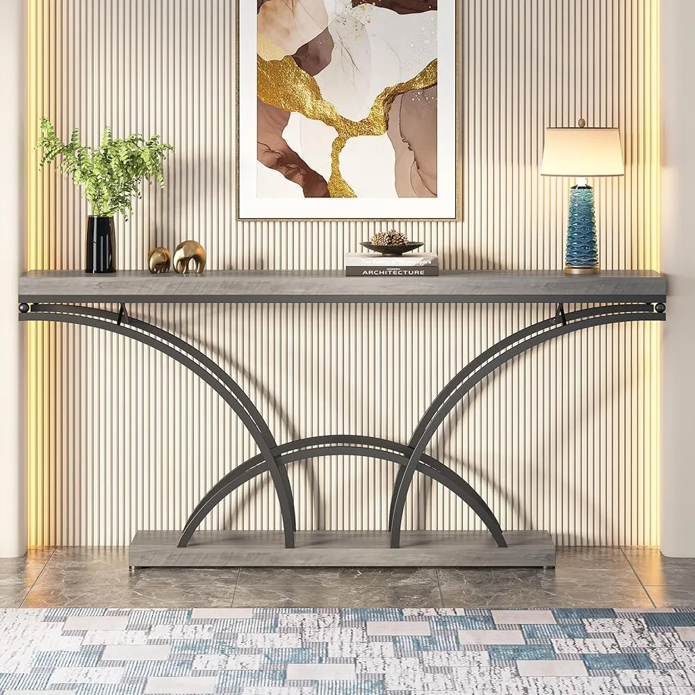 70.9 Inch Extra Long Console Table Modern Entryway Table Accent Table with Half-Moon Legs Durable Wood Top Small Spaces