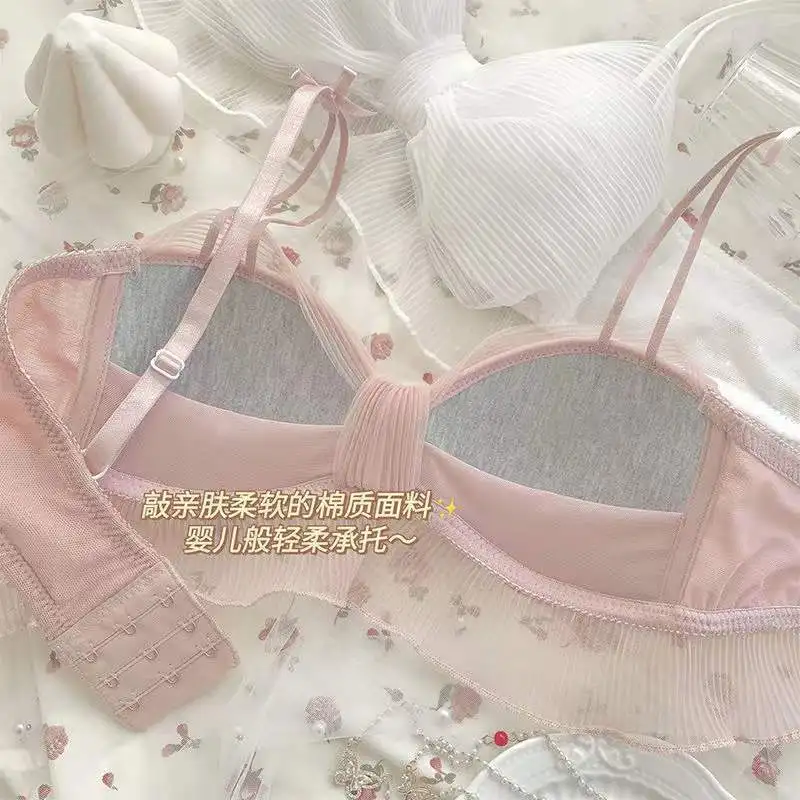 Lace Mesh Bra Bow Girl Underwear Brassiere Women Lingerie Sexy Sweet Cute Girl Bra Breathable Soft Underwear Women Set Sexy Bras