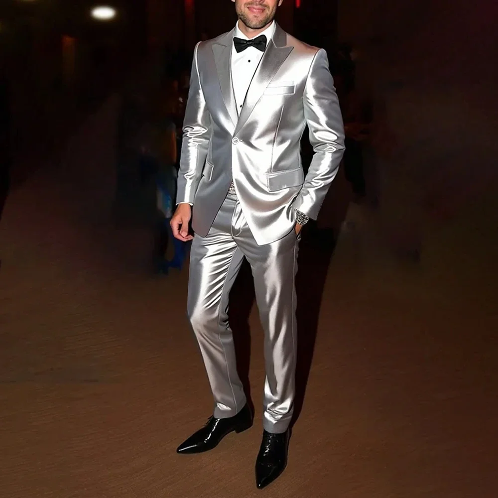 

Мужские костюмы Блестящие 2-х шт. Новый стиль Смокинги для жениха Мужские свадебные костюмы Последние дизайн пальто Брюки Мужской приталенный индивидуальный жакет + брюки