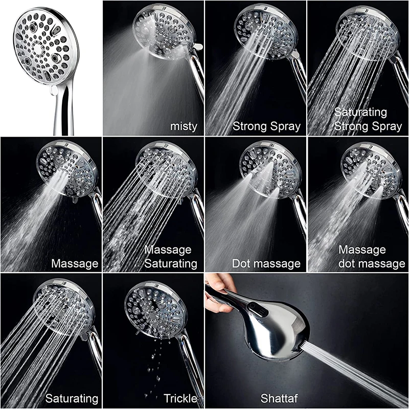 10-mode High Pressure Handheld Shower Head with Jet Cleaning Sprayer Water Saving Bathroom Showerhead with Hose, Holder