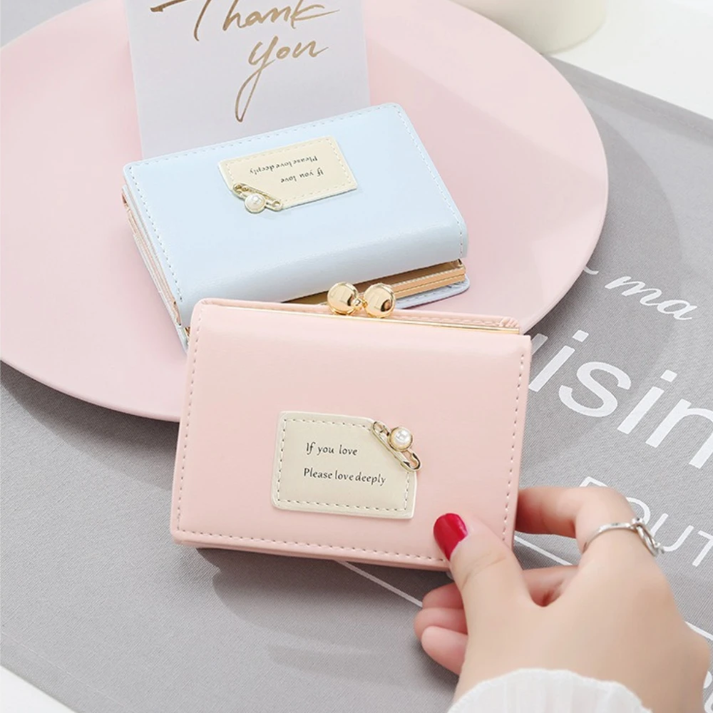 Carteira curta de três dobras para mulheres titular do cartão compacto com bolsa de moedas feminino design curto simples bonito estudante carteras