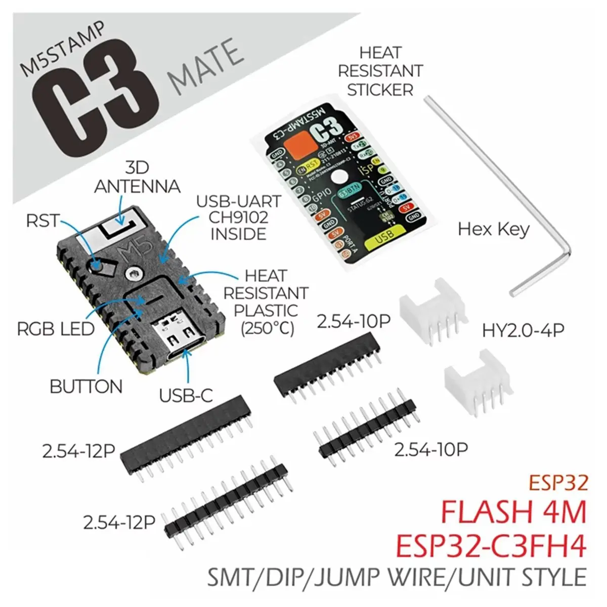 (A96Z) Плата разработки M5Stamp C3 Mate с пин-коннекторами - основная плата C3 для Wi-Fi, Bluetooth и IoT