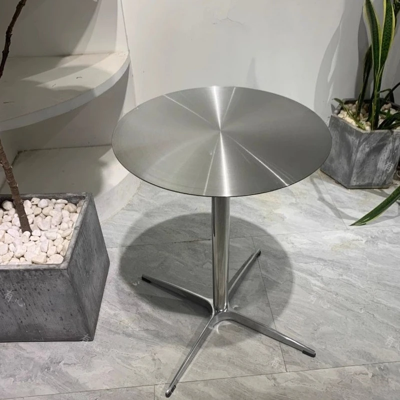 

Simple Stainless Steel Coffee Tables Milk Tea Shop Commercial Furniture Small Apartment Office Desk and Balcony Bistro Table
