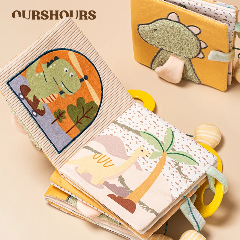 Cartoon Baby Cloth Books with Teething Rings Early Learning Sensory Toy for Infants Interactive Activity Book Toy Newborn Gifts