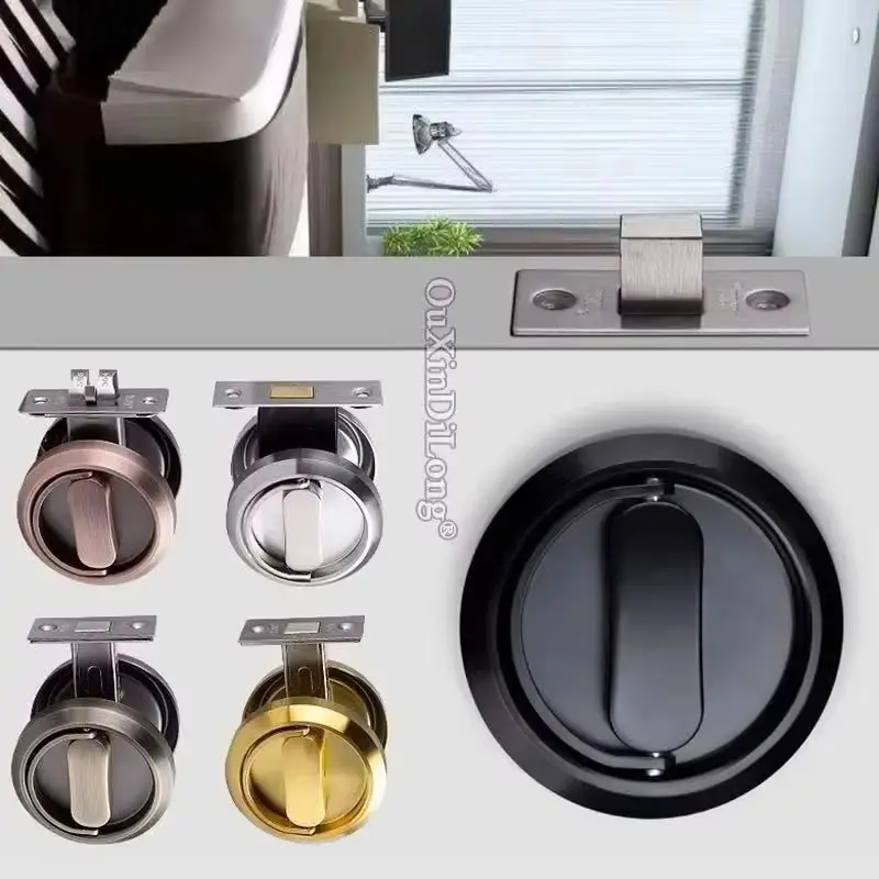 

304 Stainless Steel Invisible Hidden Double-sided Pull Ring Handle Door Lock Copper Core Interior Sliding Door Lock Set Keyless