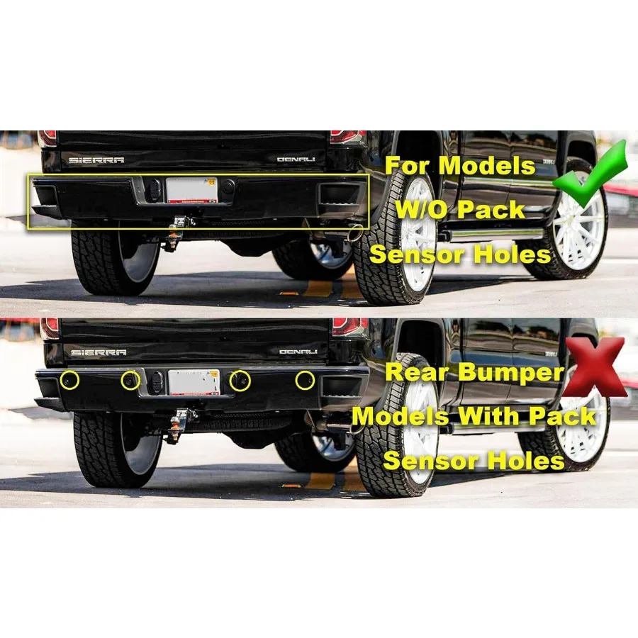 مجموعة المصد الخلفي من الفولاذ لسيارة تشيفي سيلفرادو 1500 جي إم سي سييرا 1500 بدون فتحات مستشعر الحديقة المصد الخلفي الأسود