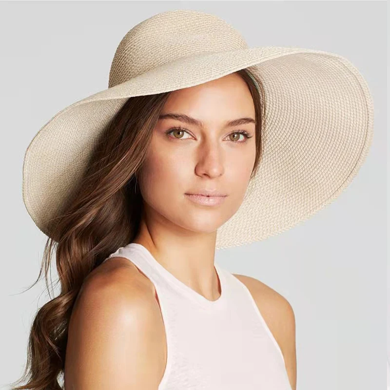 Sommer Einfarbig Mode Rhinestone14cm Übergroßen Sonnenhut Damen Strand Sonnencreme Stroh Hut Reise Faltbare Uv Panama Großhandel – Detail 9