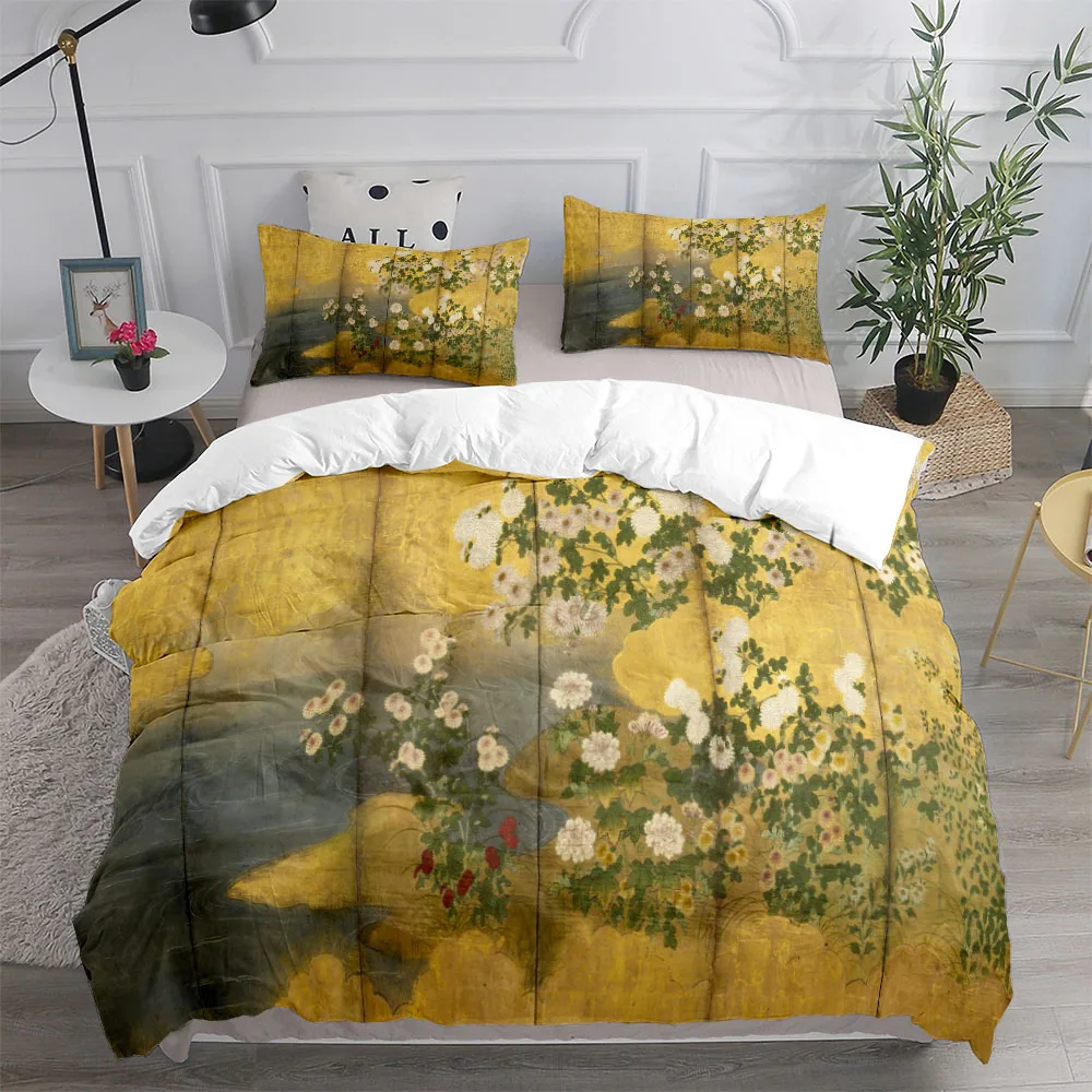 

Golden Peony Flower Duvet Cover Set King Queen Double Full Twin Single Size Bed Linen Set