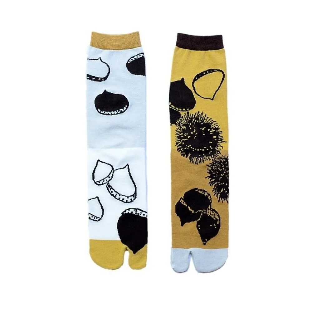 Harajuku Style Jacquard Tabi Socks Multi-Color Artistic Patterns Split Toe Socks Middle Tube Breathable Cotton Two-Toe Socks