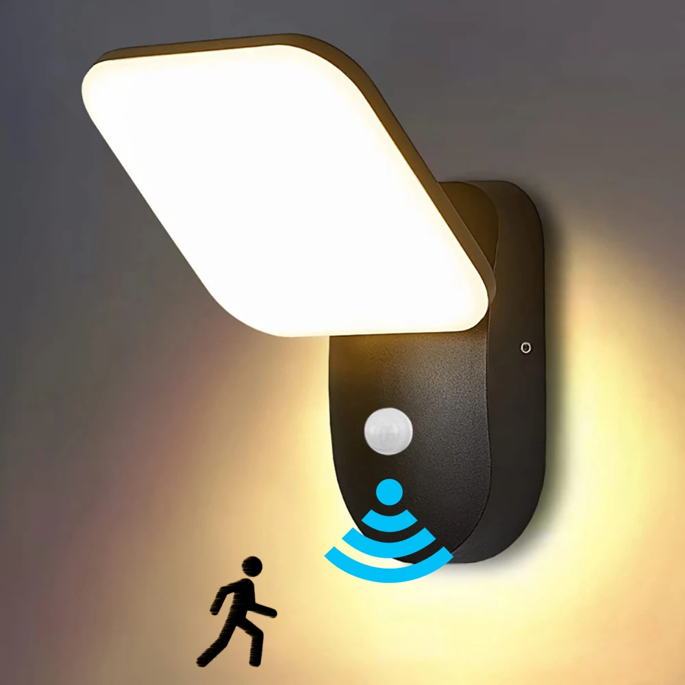 Square/Round LED Wall Lamp PIR Motion Sensor Waterproof Outdoor Garden Light 12W AC85-265V Wall Sconce Corridor Porch Light
