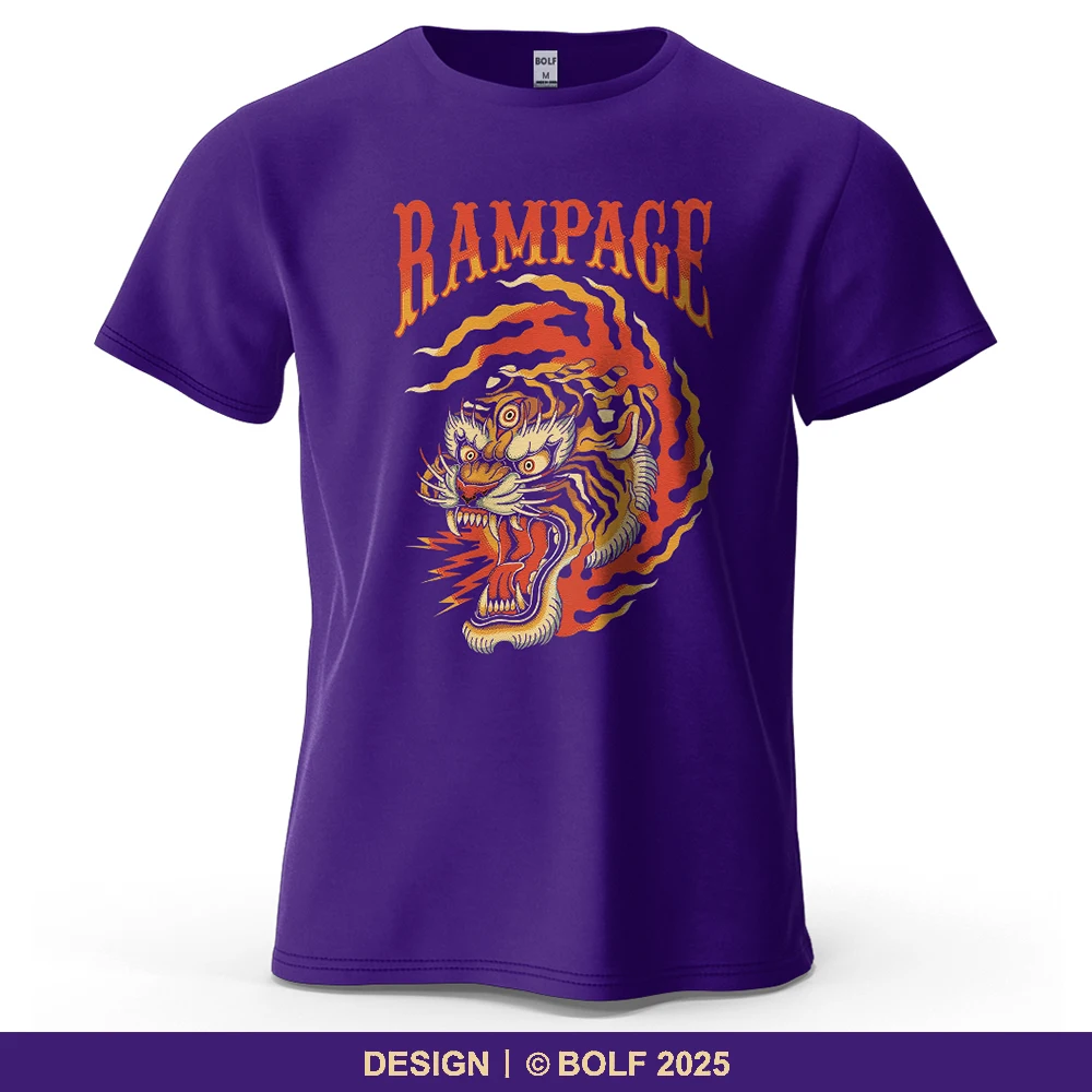 Rampage Tiger bedrucktes Herren-T-Shirt aus 100 % Baumwolle, übergroße traditionelle Tattoo-Grafik-T-Shirts für Damen, Top-T-Shirts, Streetwear