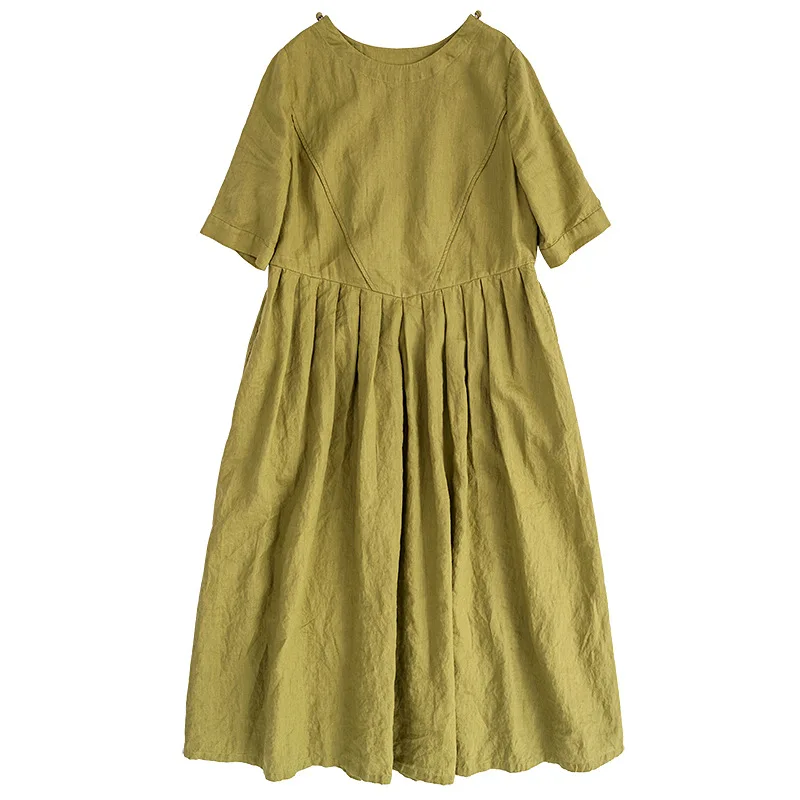 Natural Improved Retro Victoria Series Linen Loose Temperament Short Sleeve Dress