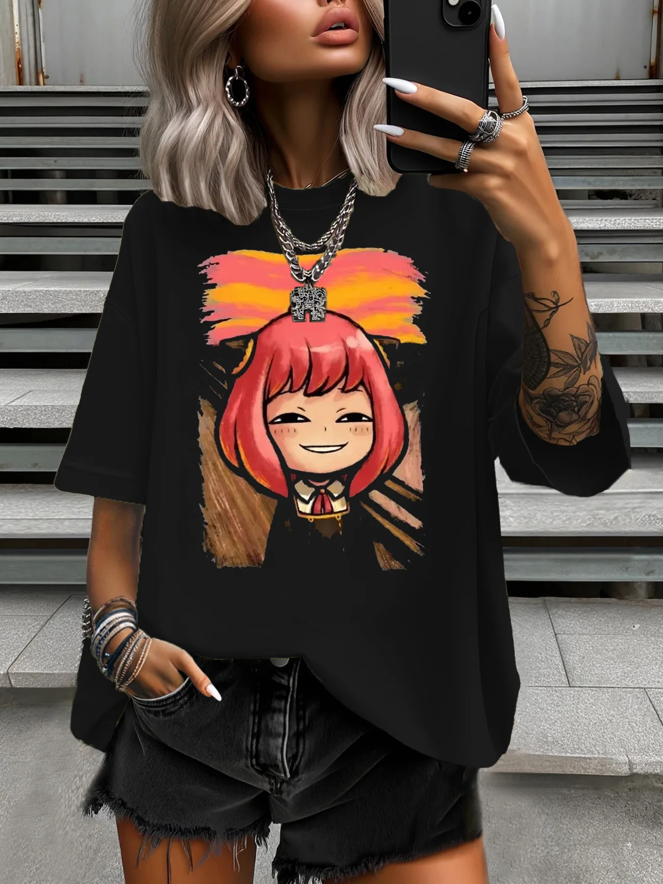 

Летняя женская футболка больших размеров, оригинальный дизайн, модные женские повседневные топы с забавным мультяшным принтом для девочек, круглый вырез, топы с короткими рукавами