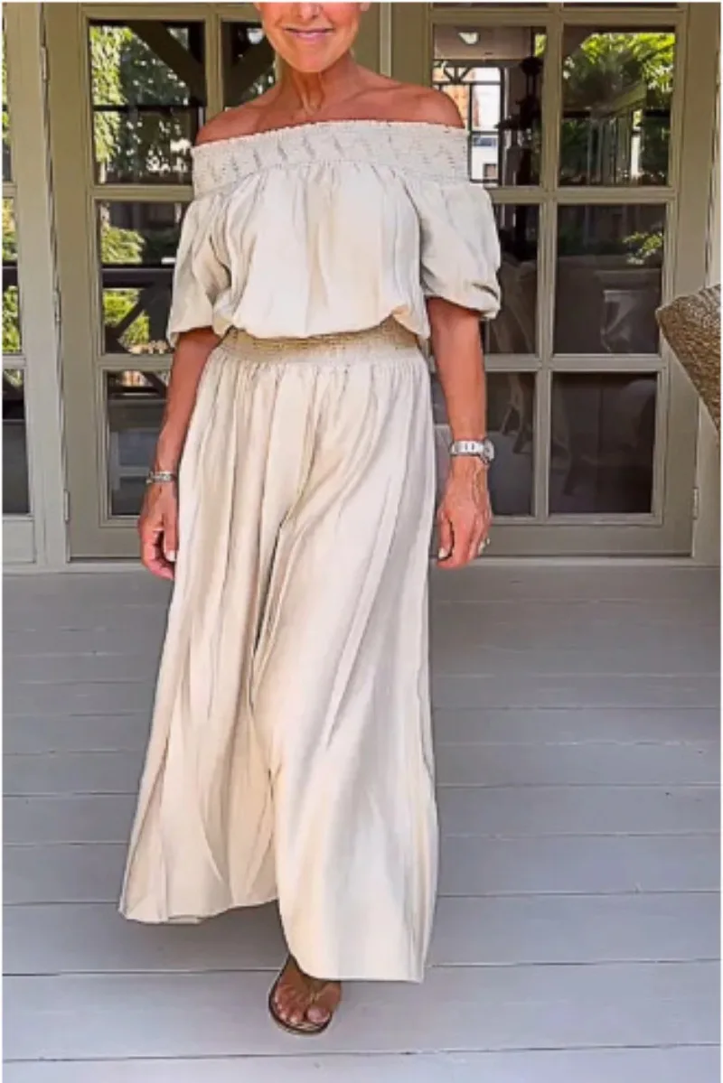 Summer Fashion One-Shoulder Wide-Leg Jumpsuit Women Casual Loose Solid Color Strapless Jumpsuit